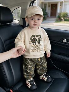 2pcs Young Boys Sweatshirt & Pants Sets Streetwear Beige Green Number Camo Print Long Sleeve Crew Neck School Autumn Back To School Cute - Multicolor - View 3