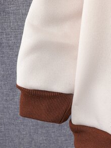 SHEIN 2件組 幼兒男童夾克與長褲套裝 英倫風 米色棕色 仿皮草飾邊 字母貼布 長袖連帽 加厚款 假日冬季秋季聖誕奶油色 - 卡其色 - 查看 6