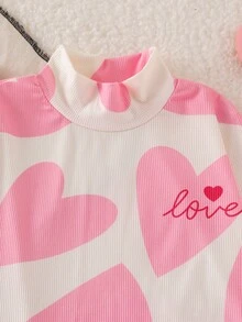 SHEIN 女童秋冬休閒 T-shirt 套裝 白色紫色針織羅紋極地絨長袖上衣喇叭褲 2 件組 7 歲生日套裝 秋季套裝 - 粉色 - 查看 8