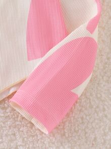 SHEIN 女童秋冬休閒 T-shirt 套裝 白色紫色針織羅紋極地絨長袖上衣喇叭褲 2 件組 7 歲生日套裝 秋季套裝 - 粉色 - 查看 4