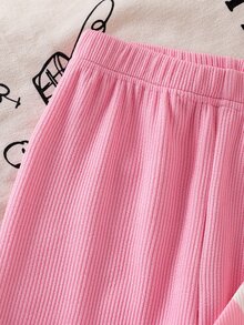 SHEIN 女童秋冬休閒 T-shirt 套裝 白色紫色針織羅紋極地絨長袖上衣喇叭褲 2 件組 7 歲生日套裝 秋季套裝 - 粉色 - 查看 7