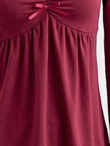 SHEIN Elladie kids 青少年女孩蝴蝶結裝飾抓皺V領喇叭袖上衣 Coquette風格 秋冬正式生日酒紅色休閒可愛上衣 - 酒紅色 - 查看 7