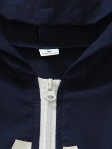 Young Boys ZipUp Hooded Jacket With Letter Print & Side Stripe Elastic Cuff Pants 2Pcs Casual Tracksuit SetSoft Comfortable Fabric, Stylish Fit - Navy Blue - View 4