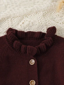 SHEIN Pink Baby Cute Cardigan: Round Neck Long Sleeve Duck Embroidery Fashion Outerwear Top - Burgundy - View 4
