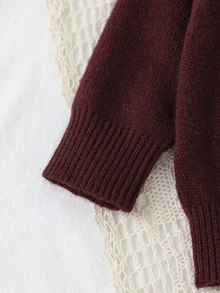 SHEIN Pink Baby Cute Cardigan: Round Neck Long Sleeve Duck Embroidery Fashion Outerwear Top - Burgundy - View 7