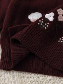 SHEIN Pink Baby Cute Cardigan: Round Neck Long Sleeve Duck Embroidery Fashion Outerwear Top - Burgundy - View 8