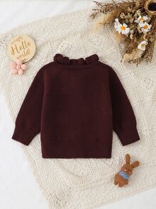 SHEIN Pink Baby Cute Cardigan: Round Neck Long Sleeve Duck Embroidery Fashion Outerwear Top - Burgundy - View 2