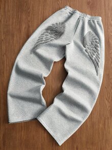 TOKVUE 男士休閒刺繡翅膀圖案運動長褲 - 灰色 - 查看 3