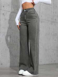 Flexra Plus Size Women's Stretch Denim Jeans Grey Textured Premium Stretch Straight Leg Jeans Cowboy For Women - Grey - View 4