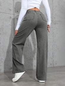 Flexra Plus Size Women's Stretch Denim Jeans Grey Textured Premium Stretch Straight Leg Jeans Cowboy For Women - Grey - View 2