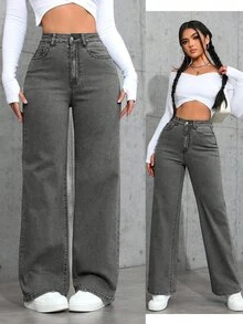 Flexra Plus Size Women's Stretch Denim Jeans Grey Textured Premium Stretch Straight Leg Jeans Cowboy For Women - Grey - View 1