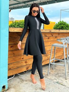 SHEIN Swim Conjunto De Traje De Baño Tankini Para Mujer - Negro - Ver 5