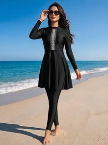 SHEIN Swim Conjunto De Traje De Baño Tankini Para Mujer - Negro - Ver 7
