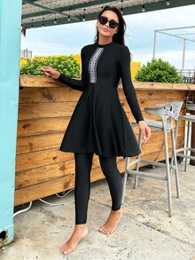 SHEIN Swim Conjunto De Traje De Baño Tankini Para Mujer - Negro - Ver 6