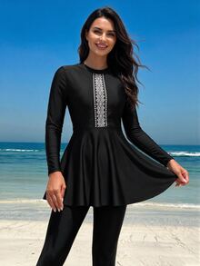 SHEIN Swim Conjunto De Traje De Baño Tankini Para Mujer - Negro - Ver 2