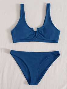 Swim Basics Conjunto de bikini en V para playa en verano - Azul - Ver 5