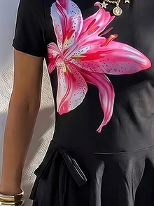 SHEIN Swim Spring/Summer Fashionable Elegant Halter Neck 3D Floral Design High-End Burkini, Suitable For Beach, Hot Spring Resort - Black - View 6