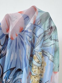 Swim Mulvari 女款藍色花卉水藍條紋印花圓領長袖拉鍊上衣、長褲、網紗裙，布基尼泳衣套裝，海灘夏季保守風 - 彩色 - 查看 6