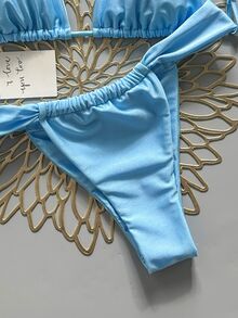 Swim Basics Women's Solid Color Bikini And Triangle Panty Swimwear Set - Blue - View 5