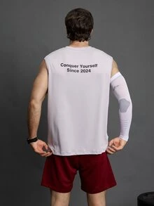 Coreblaze Boyfriend Style Men's Letter Print Stand Collar Summer Sports Tank Top Compression Shirt Men - Grey - View 8