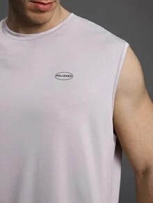 Coreblaze Boyfriend Style Men's Letter Print Stand Collar Summer Sports Tank Top Compression Shirt Men - Grey - View 7