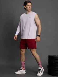 Coreblaze Boyfriend Style Men's Letter Print Stand Collar Summer Sports Tank Top Compression Shirt Men - Grey - View 2