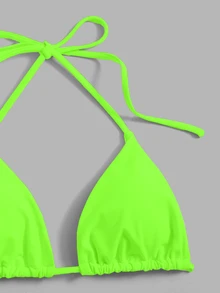 Swim Basics Conjunto de bikini de triángulo sólido con sujetador halter neón para playa de verano - Verde - Ver 4