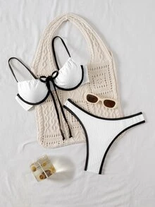 Swim Basics Set Pakaian Renang Pantai Liburan Musim Panas untuk Wanita dengan Trim Warna Kontras - MultiWarna - View 6