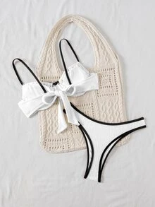 Swim Basics Set Pakaian Renang Pantai Liburan Musim Panas untuk Wanita dengan Trim Warna Kontras - MultiWarna - View 3