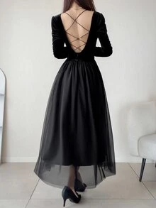 FRIFUL Women's Elegant Gentle Long Sleeve Dress For Date And Evening Party - Black - View 4