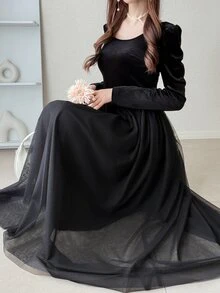 FRIFUL Women's Elegant Gentle Long Sleeve Dress For Date And Evening Party - Black - View 5