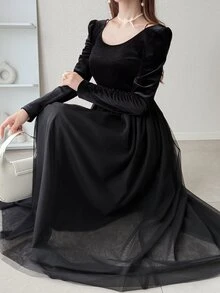 FRIFUL Women's Elegant Gentle Long Sleeve Dress For Date And Evening Party - Black - View 1