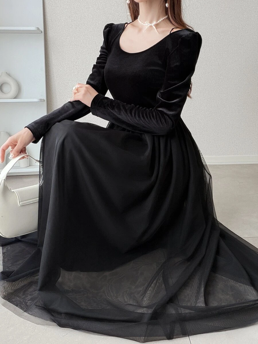 FRIFUL Women's Elegant Gentle Long Sleeve Dress For Date And Evening Party - Black - View 1