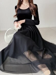 FRIFUL Women's Elegant Gentle Long Sleeve Dress For Date And Evening Party - Black - View 2