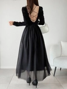 FRIFUL Women's Elegant Gentle Long Sleeve Dress For Date And Evening Party - Black - View 8