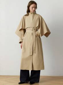 Dazy-Less Women's Solid Color Stand Collar Fashion Versatile Daily French Elegant Casual Trench Coat Jacket Business Casual Woman Autumn Office Khaki Green - Khaki - View 1