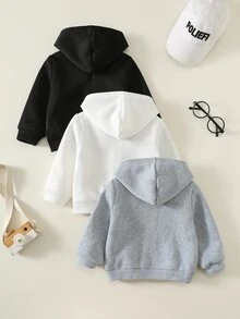 SHEIN 3pcs Baby Boy Autumn/Winter Casual Open Front Hooded Sweatshirt Set, Basic Sweatshirt Outfit, Infant Jacket - Multicolor - View 2