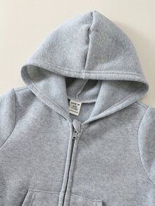 SHEIN 3pcs Baby Boy Autumn/Winter Casual Open Front Hooded Sweatshirt Set, Basic Sweatshirt Outfit, Infant Jacket - Multicolor - View 4
