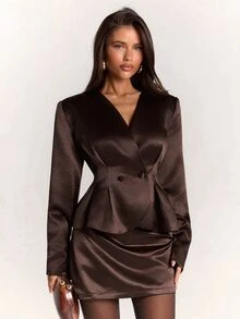 SHEIN BAE Women's Blazer And Skirt Set - Brown - View 4