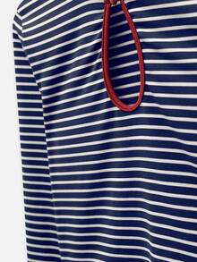 Nöista Long Sleeve Womenswear Fitted Top.With Stripped Fabric And Contrast Neck With A Front Cut Out.Perfect For Daily Outfits In The Back To School Season. - Royal Blue - View 11