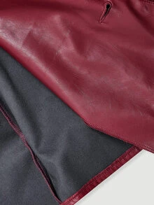 SHEIN MOD مجموعة سترة جلد صناعي بلون برغندي مع بنطال واسع الساق، طقم قطعتين بأسلوب Y2K Old Money للخروج في الخريف، طقم أحمر من البولي يوريثان للشتاء والربيع - عنابي اللون - مشاهدة 7