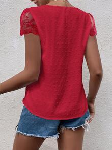 Trelyra Swiss Dot Guipure Lace Panel Blouse For New Year Clothes - Red - View 2