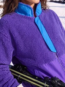 Exploreva Exploreva Women's Colorblock Long Sleeve Zipper Front Casual Outdoor Fleece Jacket - Purple - View 4