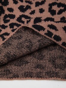 Mistrie Sexy Vintage Leopard Print Off-Shoulder Long Sleeve Knit Bodycon Mini Dress With Matching Fabric Scarf - Khaki - View 11