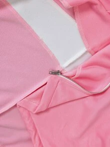 BamGleam Women's Colorblock Long Sleeve Zip-Up Cropped Hooded Sports Jacket - Pink - View 8