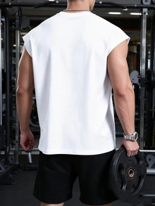 Gym Rark 男士白色无袖圆领运动背心，字母印花图案，常规版型，轻薄透气，适合肌肉锻炼。 - 白色 - 查看 2