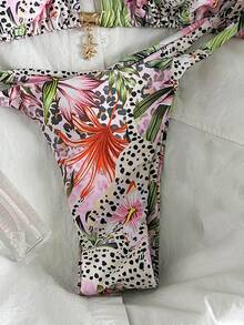 SHEIN Swim Springbreak Women's Random Print Halter Metal Decor Sexy Bikini Swimwear Set, Summer Beachwear Outfits - Multicolor - View 6
