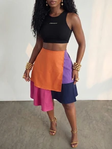 BamGlimmer A Fall-Winter Color-Matched Asymmetrical Half-Length Skirt. Suitab - Multicolor - View 7