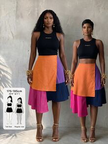 BamGlimmer A Fall-Winter Color-Matched Asymmetrical Half-Length Skirt. Suitab - Multicolor - View 2