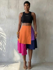 BamGlimmer A Fall-Winter Color-Matched Asymmetrical Half-Length Skirt. Suitab - Multicolor - View 6